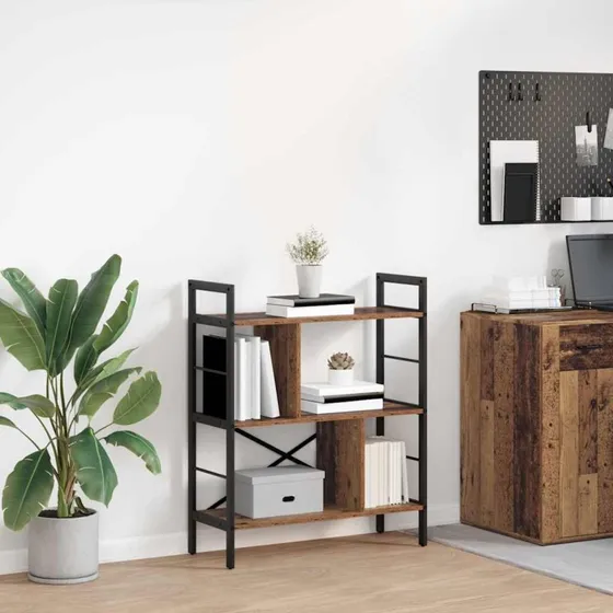 Industriel bogreol i genbrugstræ & stål 75×30×91 cm