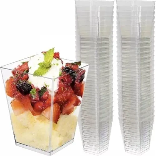 Firkantede plastbægre til mousse og dessert, 160 ml