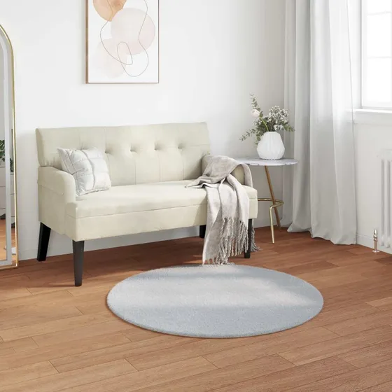 Faux kaninpels tæppe Ø120 cm grå – blød polyester