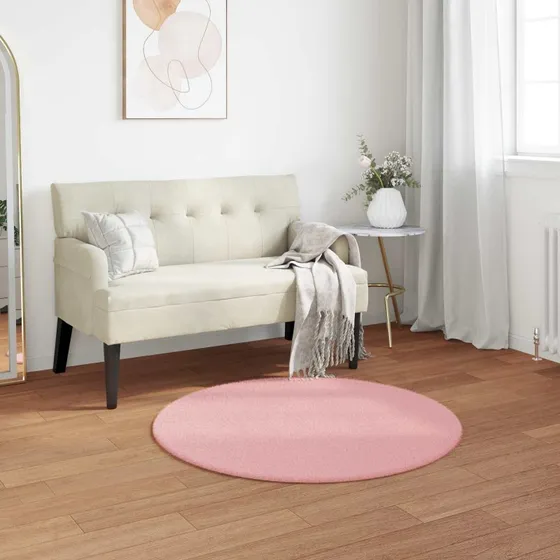 Fusk Kaninpels Tæppe Ø100 cm - Lyserød, Polyester