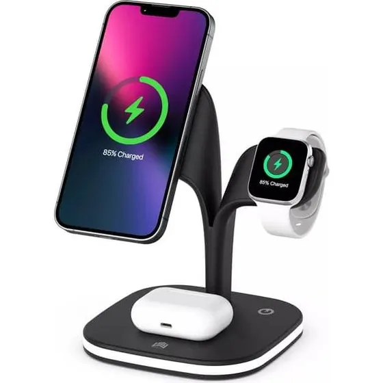Trådløs Ladestation til iPhone, Apple Watch & AirPods – Trædesign