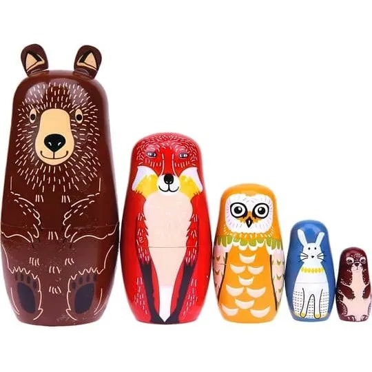 Matryoshka Russiske Dukker - Skovdyr i træ