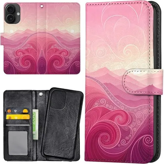 iPhone 16 Cover Pink Hills - Pungetui med kortholder