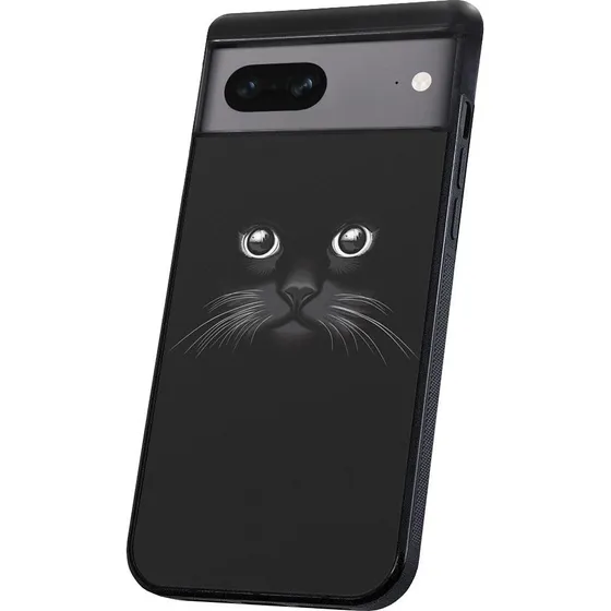 Google Pixel 7 Cover - Sort med Kat-print