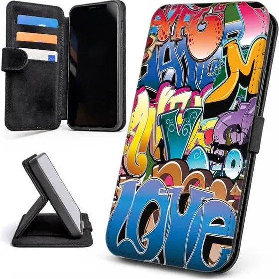 iPhone 15 Mobilcover med kortholder - Graffiti