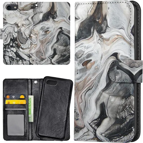 iPhone 7/8/SE Mobilcover med Pung i Marmor-design