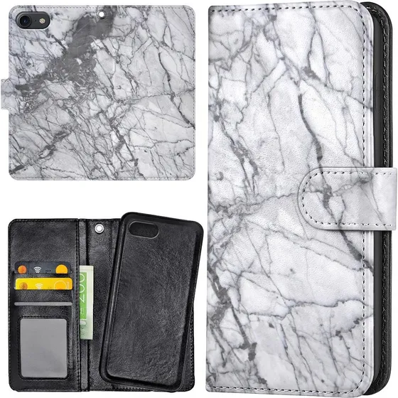 iPhone 7/8/SE Mobilcover med Pung i Stilfuldt Marmor-design