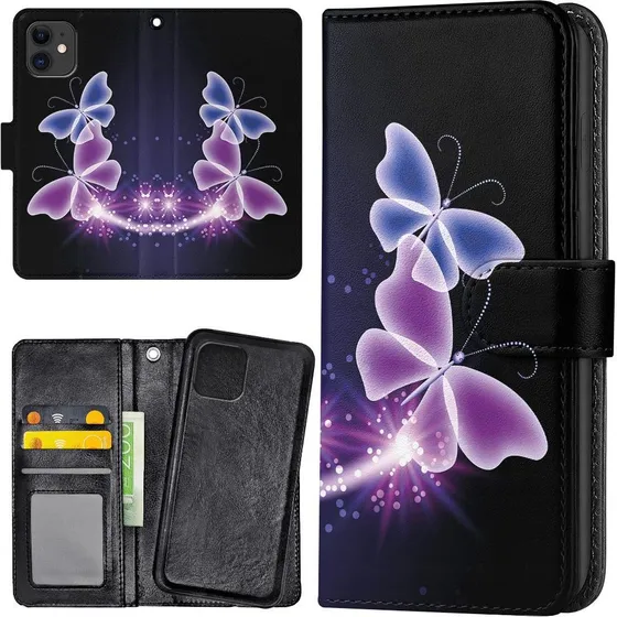 iPhone 12/12 Pro Mobilcover med Pungetui - Lilla Sommerfugle