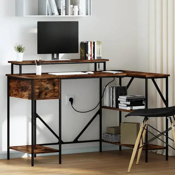 Skrivebord med skuffe i røget eg 120x79x86,5 cm