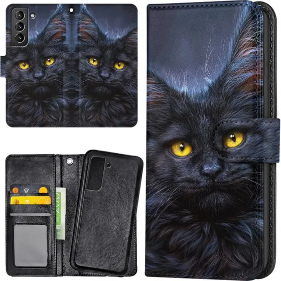 Samsung Galaxy S22 Pungetui med kortholder - Sort Kat