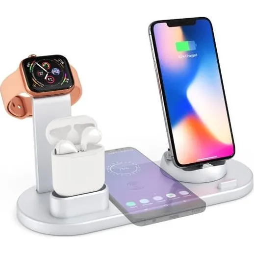 Ladestation til Mobil, Apple Watch & AirPods - Induktion - Silver