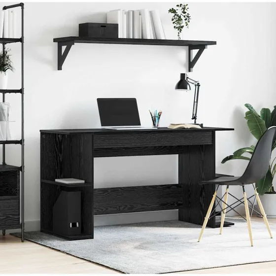 Skrivebord 140x50x75 cm i sort eg med hylde