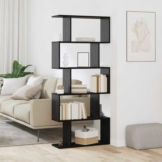 Bogskab i sort eg-look 70x24x161 cm – minimalistisk opbevaring