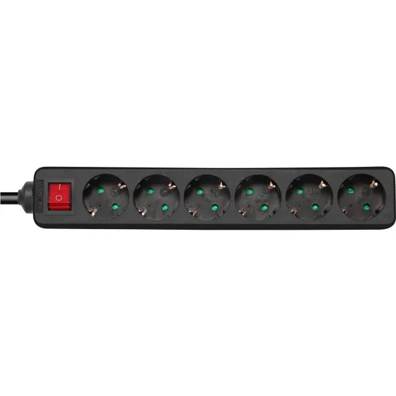 Deltaco GT-0661 Stikdåse med afbryder, 6 udtag, 3m, sort
