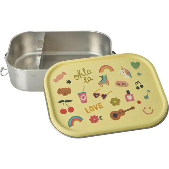 Rice Rustfrit Stål Madkasse 1400 ml - Unicorn Love (Lys gul)