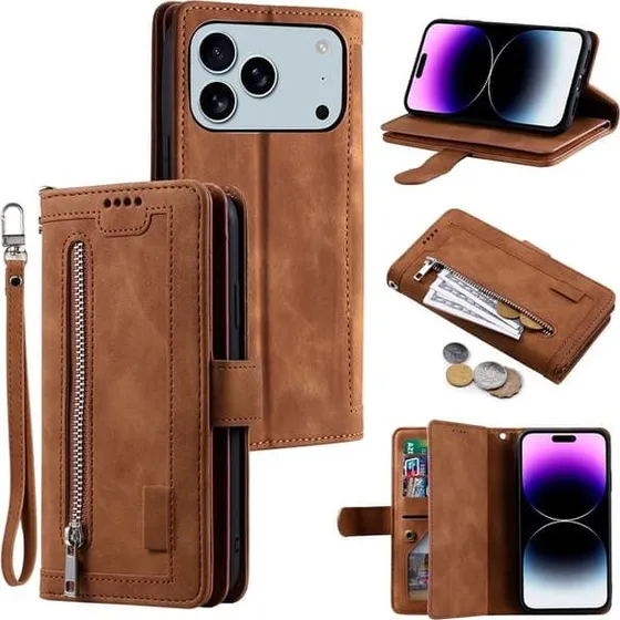 iPhone 17 Pro Max Etui med Lynlåslomme og 9 Kortlommer