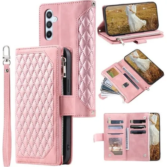 Samsung Galaxy A17 5G / A26 5G Zipper Wallet Case med Rhombus-mønster