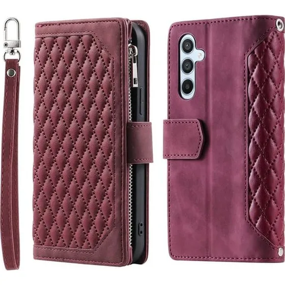 Samsung Galaxy A17 5G / A26 5G Zipper Wallet Case med Rhombus-mønster