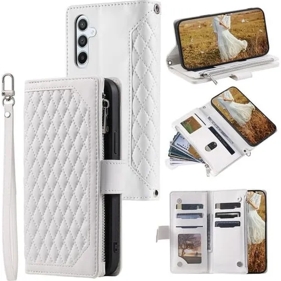 Samsung Galaxy A17 5G / A26 5G Zipper Wallet Case med Rhombus-mønster
