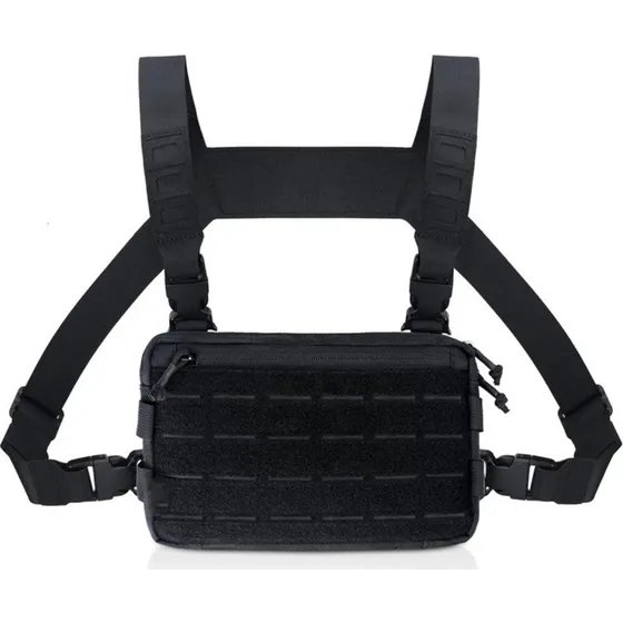 Taktisk brysttaske i Oxford-stof med Molle-system - Sort