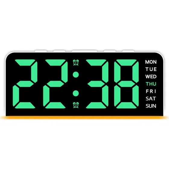 GH9001 LED Digitalt Vækkeur med Dato og Temperatur - Hvid/Grøn