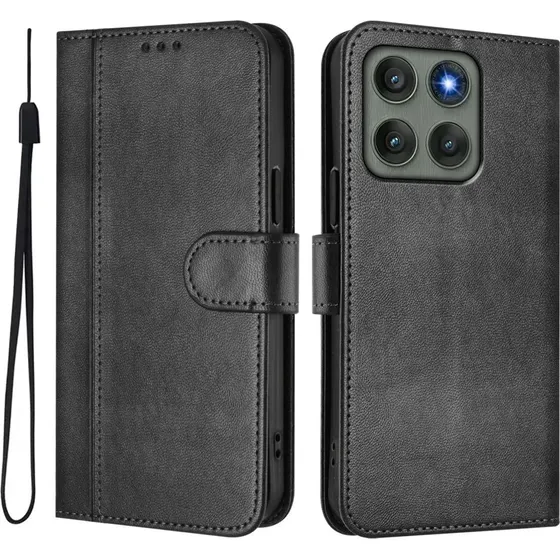 Motorola Edge 60 Pro 5G Etui med Pung, Stand og Retrostruktur - Sort
