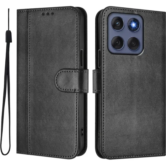 Motorola Edge 60 5G / 60 Fusion Etui Pung med Retrostruktur - Sort