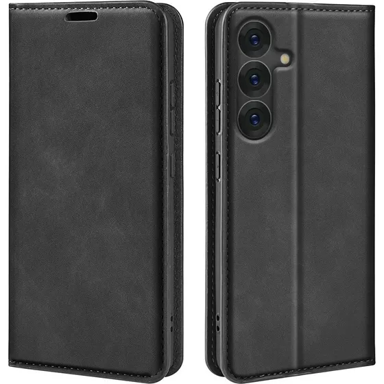 Samsung Galaxy S25 5G Magnetisk PU-læder Etui med Kortholder - Sort
