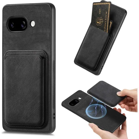 SKALO Google Pixel 9a PU-læder Magnetisk Kortholder Cover - Sort