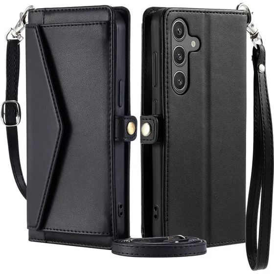 SKALO Samsung A56 5G PU-Læder Envelope Flip Cover - Sort