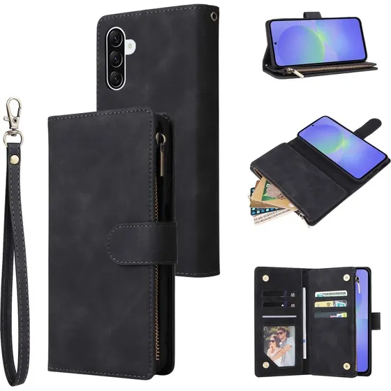 SKALO Samsung A36 5G Zipper PU-læder Flip Cover - Sort