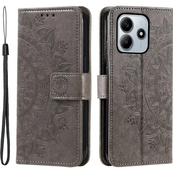 SKALO Mandala Flip Cover til Xiaomi Redmi Note 14 4G - Grå