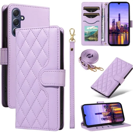 SKALO Samsung A16 Quiltet Flip Cover med skulderrem - Lilla