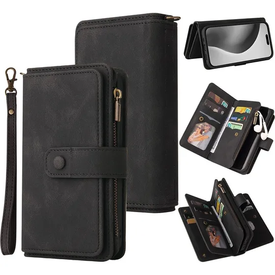 SKALO iPhone 16 Pro Max Big Wallet Pungetui - Sort
