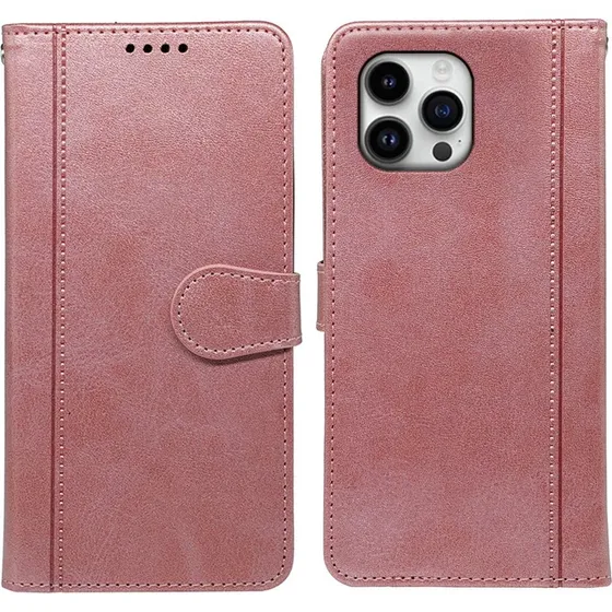 SKALO iPhone 16 Pro Flip Cover m. pung i PU-læder - Rosa guld