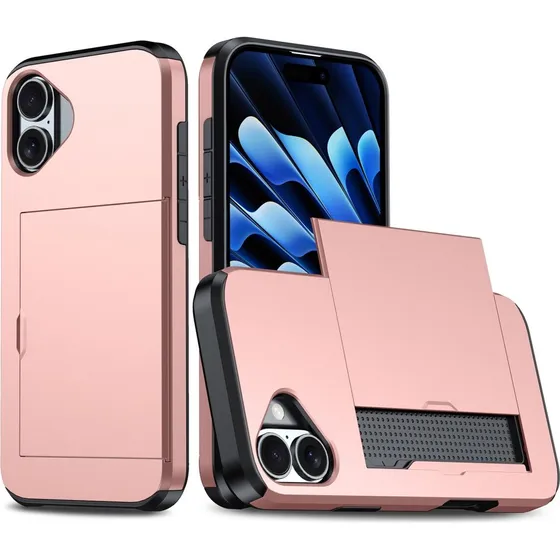 SKALO iPhone 16 Armor Cover med kortholder - Rosa guld