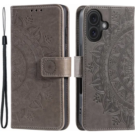 SKALO iPhone 16 Mandala Flip Cover - Grå