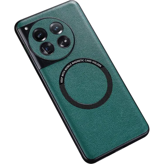 SKALO OnePlus 12 5G Hybrid PU Læder Cover med Magnetisk Ring - Grøn