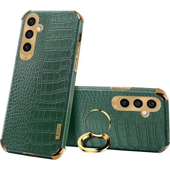 SKALO Samsung A25 5G Crocodile Guldkant Ring Cover - Grøn
