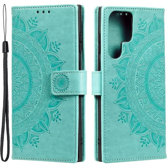 SKALO Samsung S24 Ultra Mandala Flip Cover - Turkis