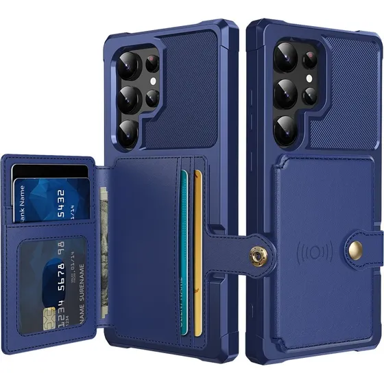 SKALO Samsung S24 Ultra Stødsikkert Cover med Pung - Blå