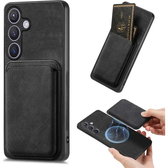 SKALO Samsung S24 PU-læderskal med magnetisk pung - Sort