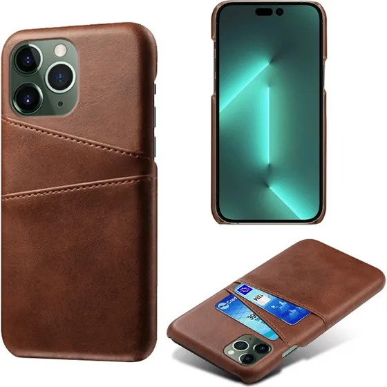 SKALO iPhone 15 Pro PU-læder Kortholder Cover - Brun