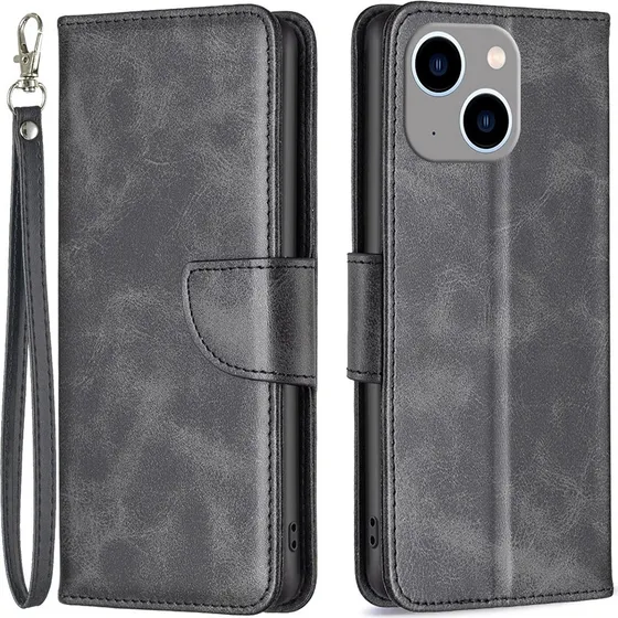 SKALO iPhone 15 Plus Flip Cover med pung i PU-læder - Sort