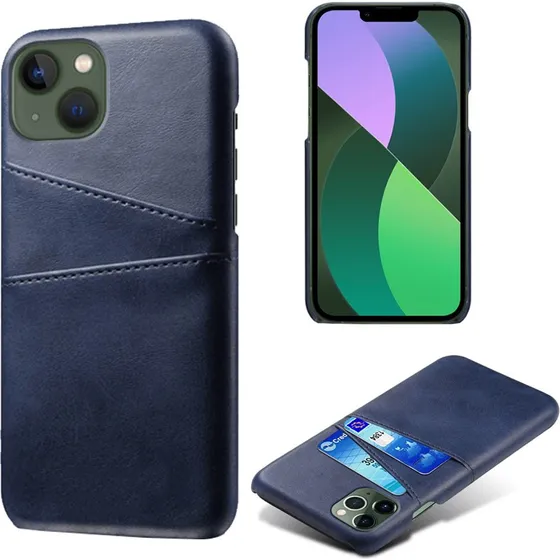 SKALO iPhone 15 PU-læder Kortholder Cover - Blå