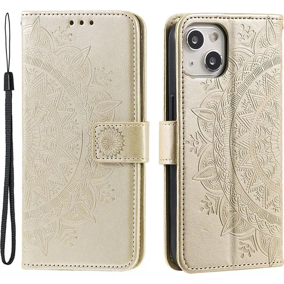 SKALO iPhone 15 Mandala Flip Cover - Guld