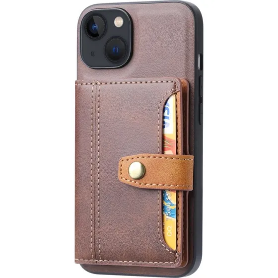 SKALO iPhone 15 Cover med Pung i PU-læder - Brun