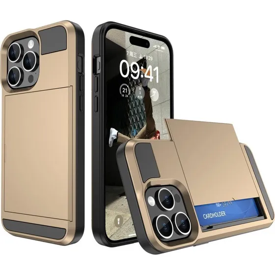 SKALO iPhone 15 Armor Cover med kortholder - Guld