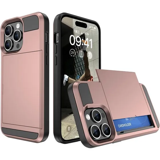 SKALO iPhone 15 Armor Cover med kortholder - Rosa guld