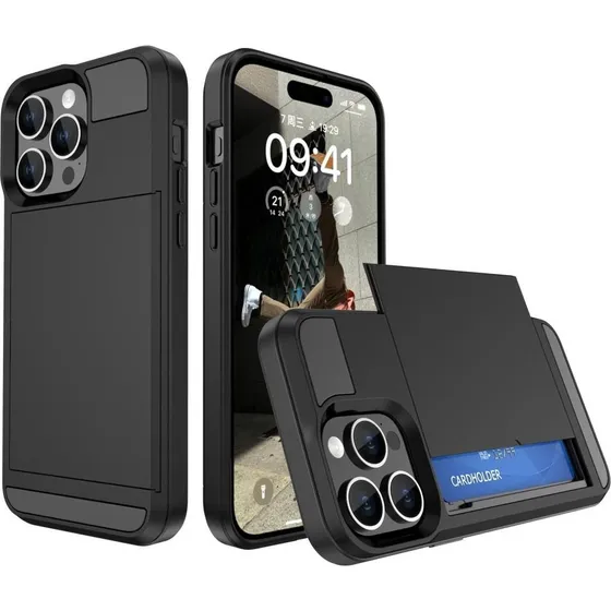 SKALO iPhone 15 Armor Cover med kortholder - Sort
